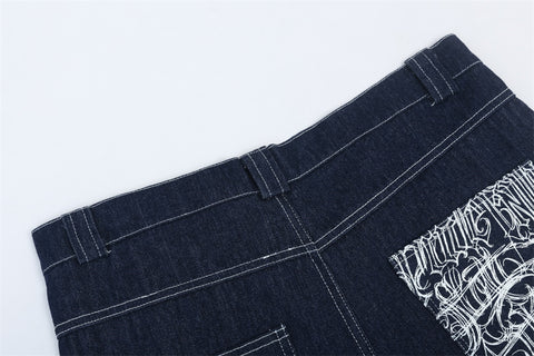 Letter Printing Straight Denim Shorts Men