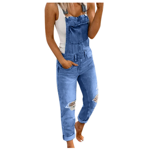 Women's Denim Jumpsuit With Shoulder Straps Pants