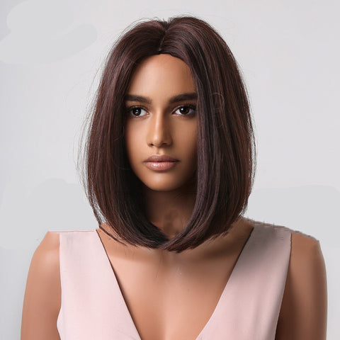 European-style Bangs Gradient Brown Shoulder-length Straight Hair