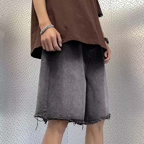 Thin Gradient Raw Edge Denim Shorts For Men