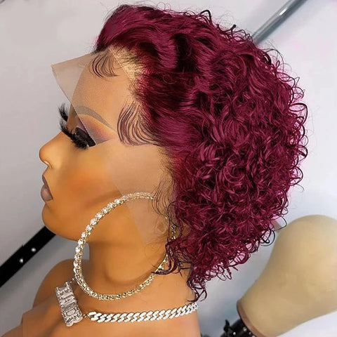 European And American Small Curly Wine Red Short Curly Hair