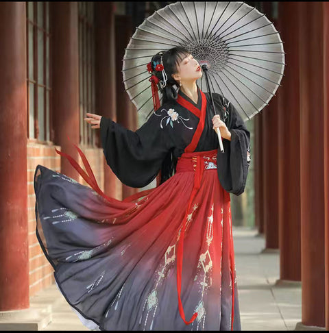 Wei Jin Style Cross Necked Long Sleeved Waist Length Skirt Set