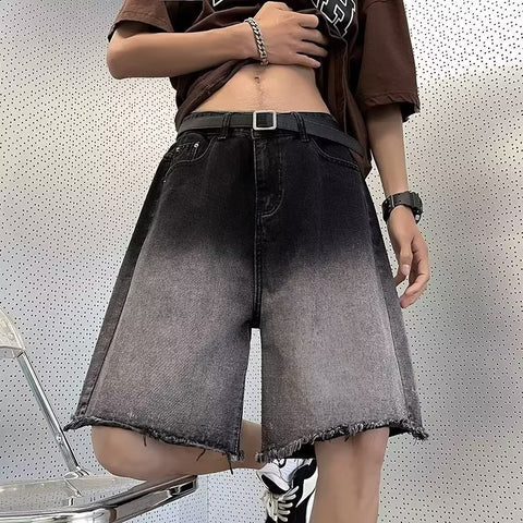 Thin Gradient Raw Edge Denim Shorts For Men