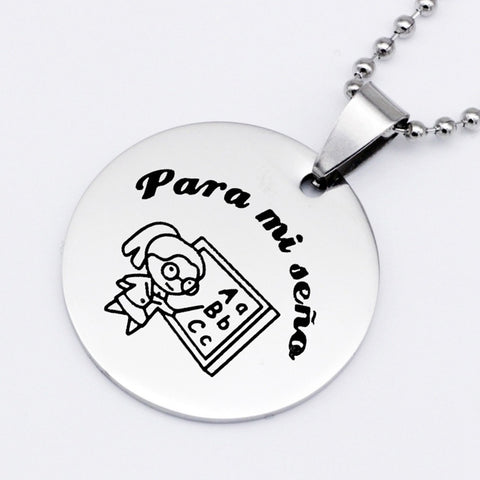 Cute Cartoon Best Teacher Stainless Steel Necklace