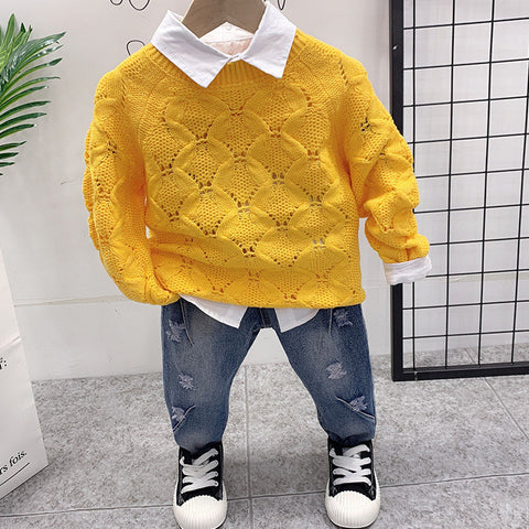 Children's New Sweater With Printed Shirt And Jeans