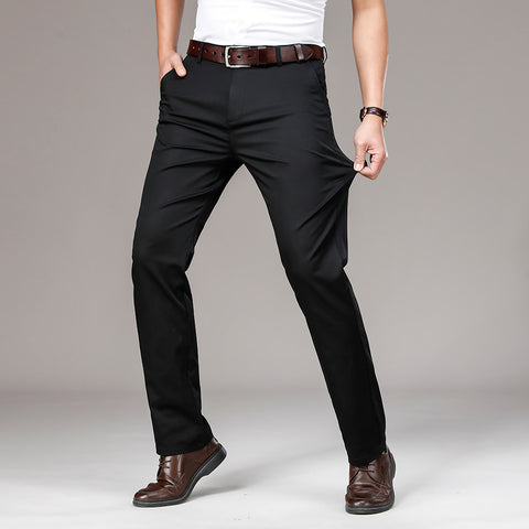 Thin Cotton Stretch Men's Trousers Loose Straight Mid-waist Men's Trousers Business Casual Pants