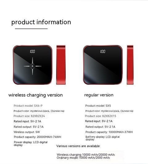 Mini Power Bank Large Capacity Double Face Mirror Thin And Compact