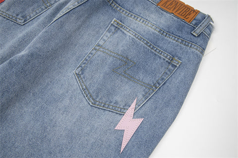 Lightning Embroidered Denim Trousers Men