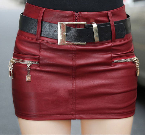 PU Leather Skirt Women's Anti-exposure Slim Fit Fashion A- Line Dress Korean Style