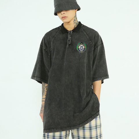 Embroidered Badge Polo Short Sleeve T-Shirt Men