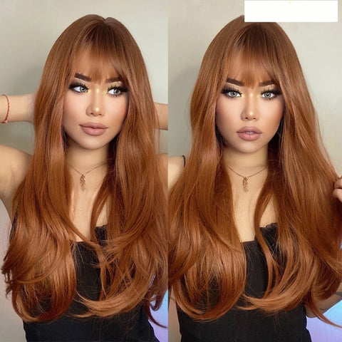 Fashion Brown Grey Long Straight Wig Female Hair