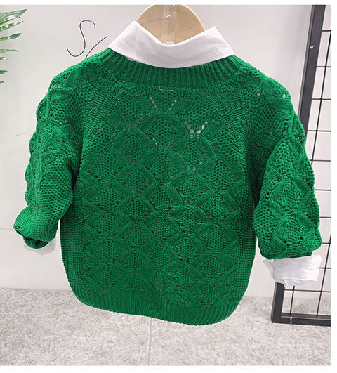 Children's New Sweater With Printed Shirt And Jeans