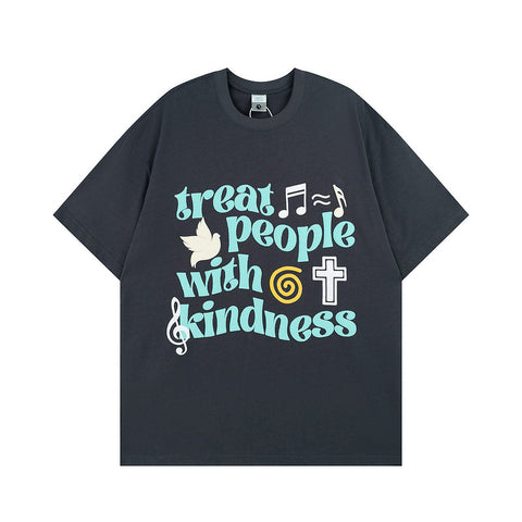 American Street Sweet Cool Letter Foaming Printing Short Sleeve