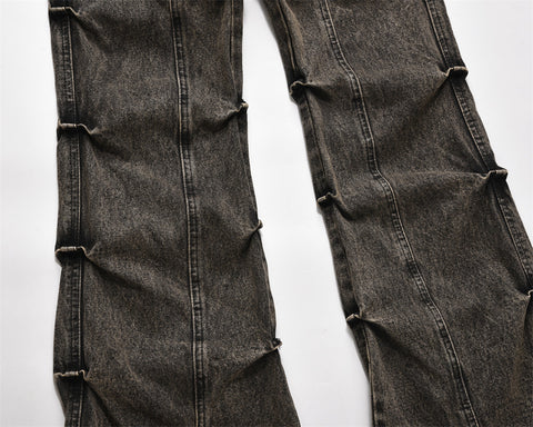 Pleated Loose Denim Trousers Men