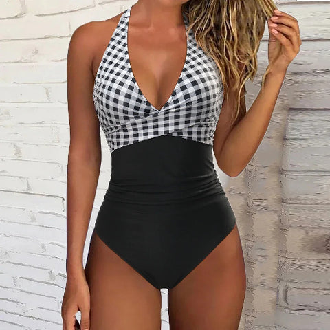 Women's Fashion Solid Color Cross Hanging Neck Swimsuit