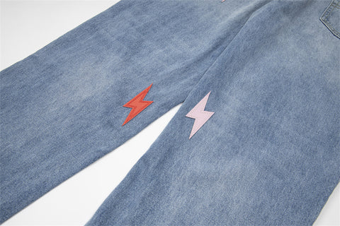 Lightning Embroidered Denim Trousers Men