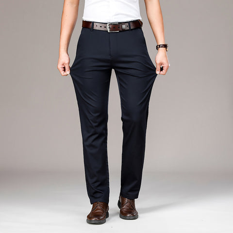 Thin Cotton Stretch Men's Trousers Loose Straight Mid-waist Men's Trousers Business Casual Pants