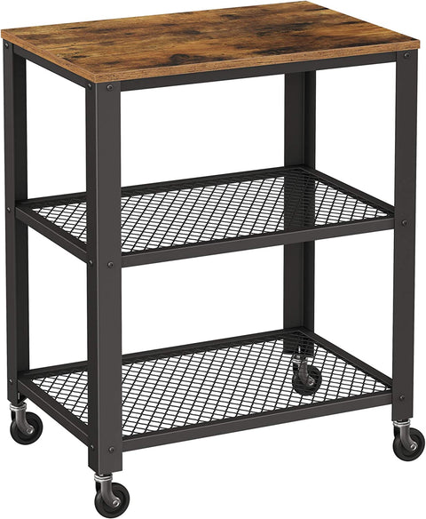Serving Cart, 3-Tier Bar Cart on Wheels with Storage and Steel Frame, Rustic Brown ULRC78X, 15.7 X 23.6 X 30.6 Inches